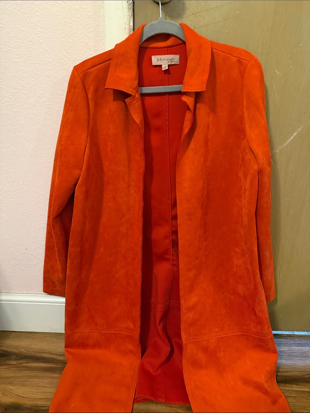 Philosophy Bright Orange Suede Trench Coat